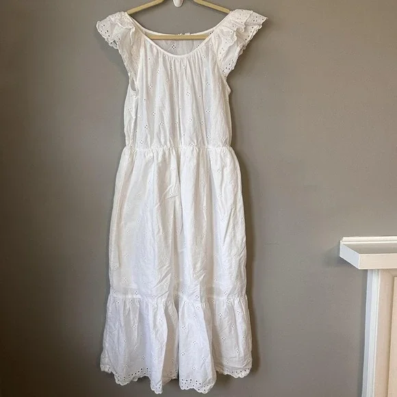 Gap‎ Dress Womens Small White Eyelet Lace Midi Ruffle Flutter Sleeve Sundress - Picture 2 of 11